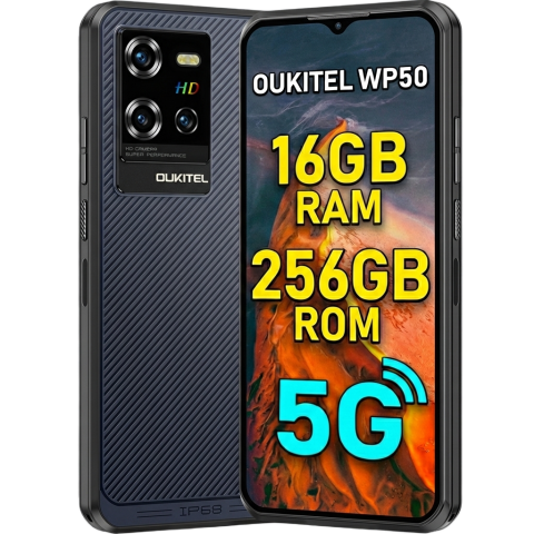 TELEFOANE & TABLETE - Telefon Oukitel WP50 5G Dual SIM 6.6-inch IPS 8-Core 16GB RAM + 256GB NFC 6500mAh IP68/IP69K Android 14 Blue