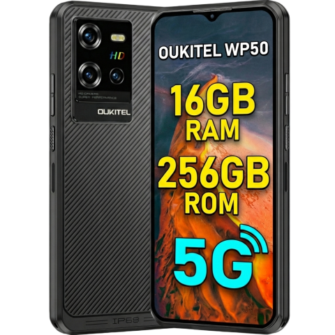 TELEFOANE & TABLETE - Telefon Oukitel WP50 5G Dual SIM 6.6-inch IPS 8-Core 16GB RAM + 256GB NFC 6500mAh IP68/IP69K Android 14 Black