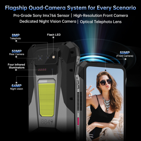 Resigilat telefon Unihertz 8849 Tank X, 5G, Proiector Video Full HD, 6.78" 120Hz, Dimensity 8200, 16GB RAM, 512GB, NFC, 17600mAh, Android 15 [14]