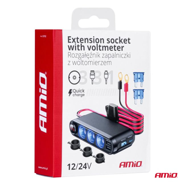 Dispozitiv Auto Premium 3in1, Splitter Bricheta, Incarcator USB/USB-C, Voltmetru Digital, alimentare 12V-24V [2]