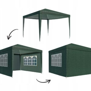 Cort pavilion de gradina, 300×300 cm, cu 4 pereti laterali cu ferestre, impermeabil cu rezistenta UV, verde [3]