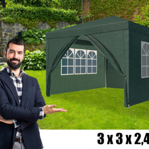 Cort pavilion de gradina, 300×300 cm, cu 4 pereti laterali cu ferestre, impermeabil cu rezistenta UV, verde [2]