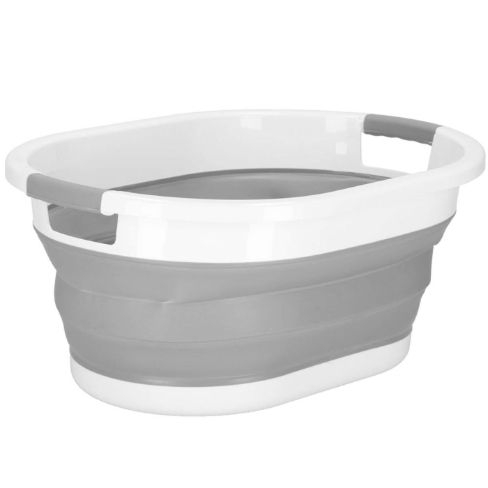 Cos de rufe pliabil tip lighean, cu manere, din plastic si silicon, 54x38x23cm, 24litri, gri [2]