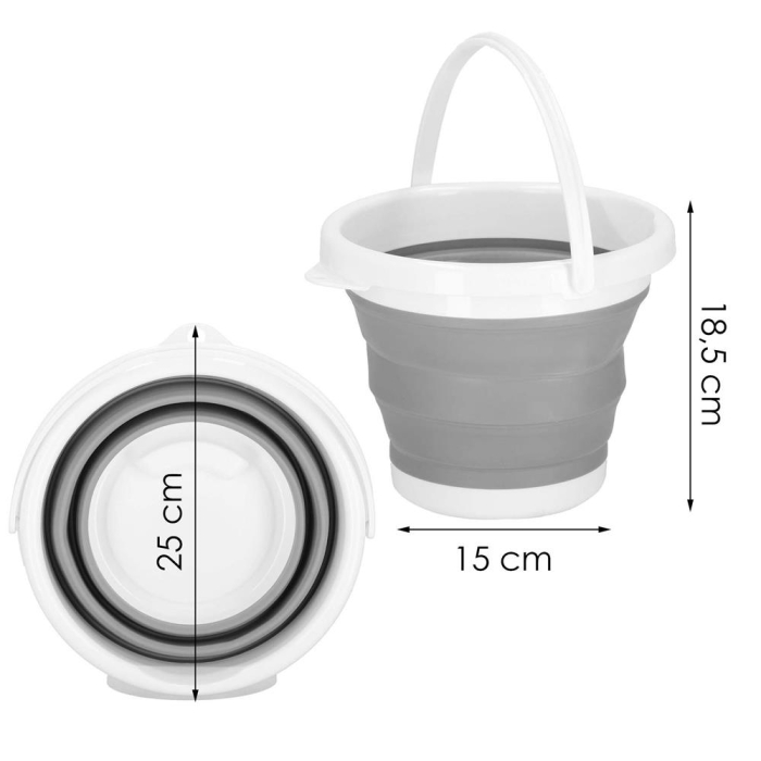 Lighean pliabil, rotund, din plastic si silicon, 25x19cm, 5litri, gri [2]
