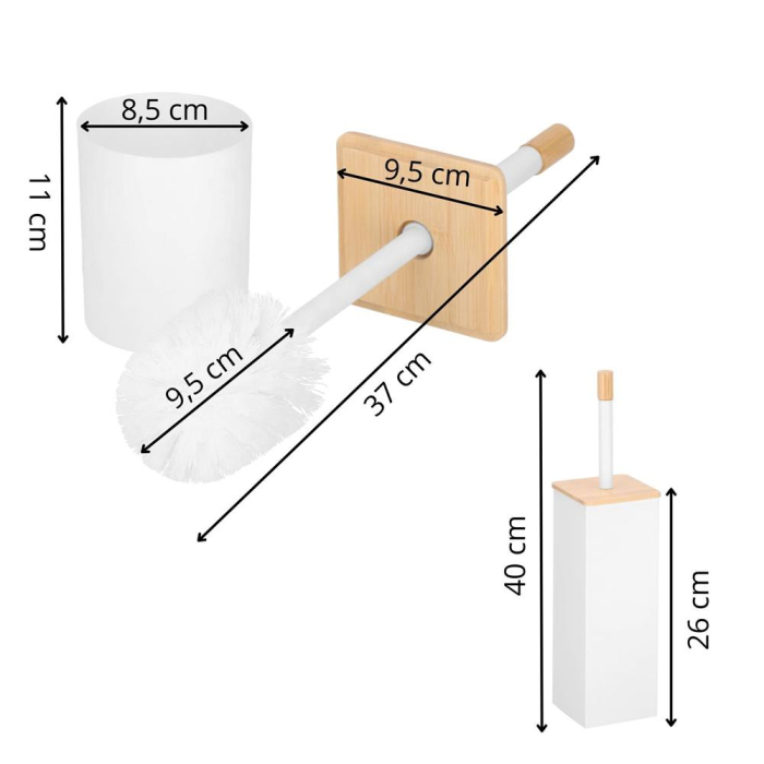 Perie WC cu rezervor detasabil si capac, din metal si bambus, 40 cm, alb [12]