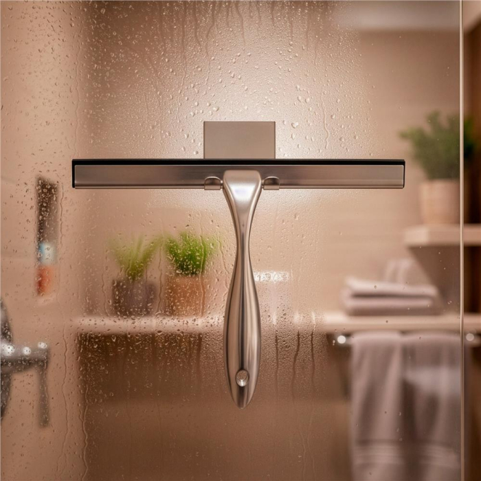 Racleta pentru baie din inox cu suport adeziv, lama 25 cm, finisaj lucios argintiu [7]
