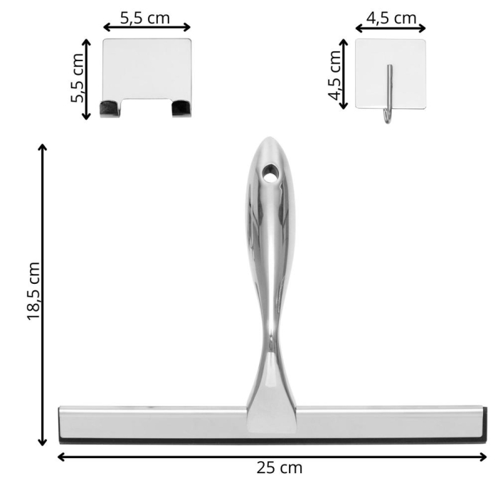 Racleta pentru baie din inox cu suport adeziv, lama 25 cm, finisaj lucios argintiu [13]