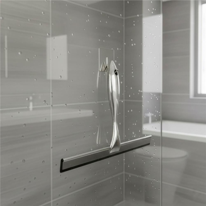 Racleta pentru baie din inox cu suport adeziv, lama 25 cm, finisaj lucios argintiu [8]