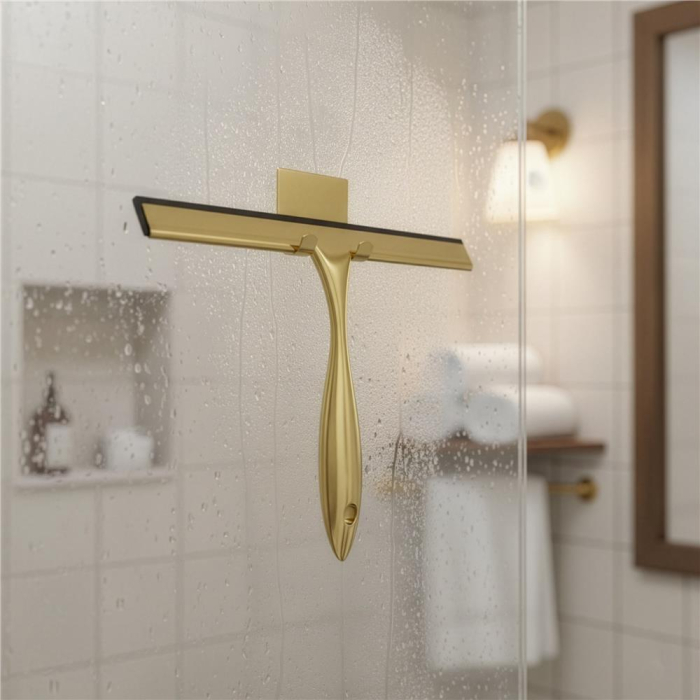 Racleta pentru baie din inox cu suport adeziv, lama 25 cm, finisaj lucios auriu [8]