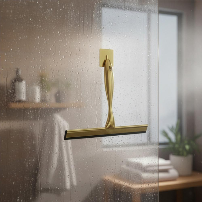 Racleta pentru baie din inox cu suport adeziv, lama 25 cm, finisaj lucios auriu [7]