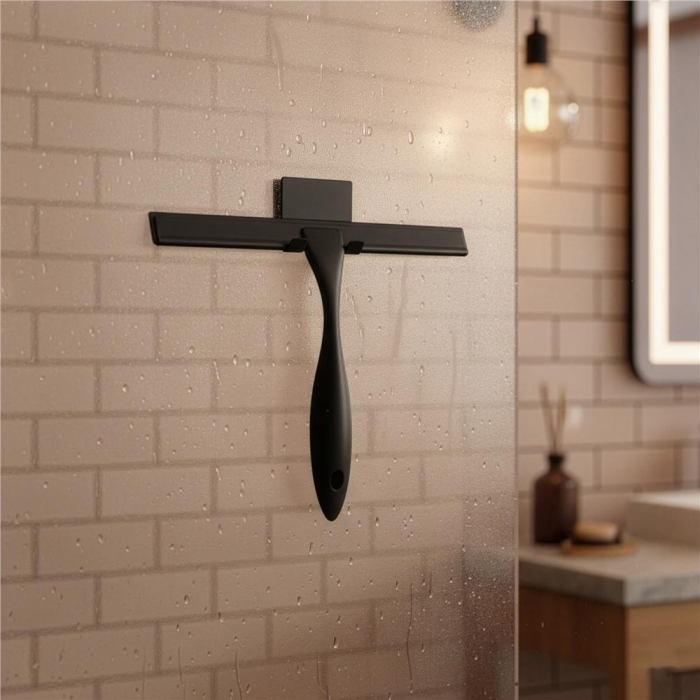Racleta pentru baie din inox cu suport adeziv, lama 25 cm, finisaj mat negru [7]