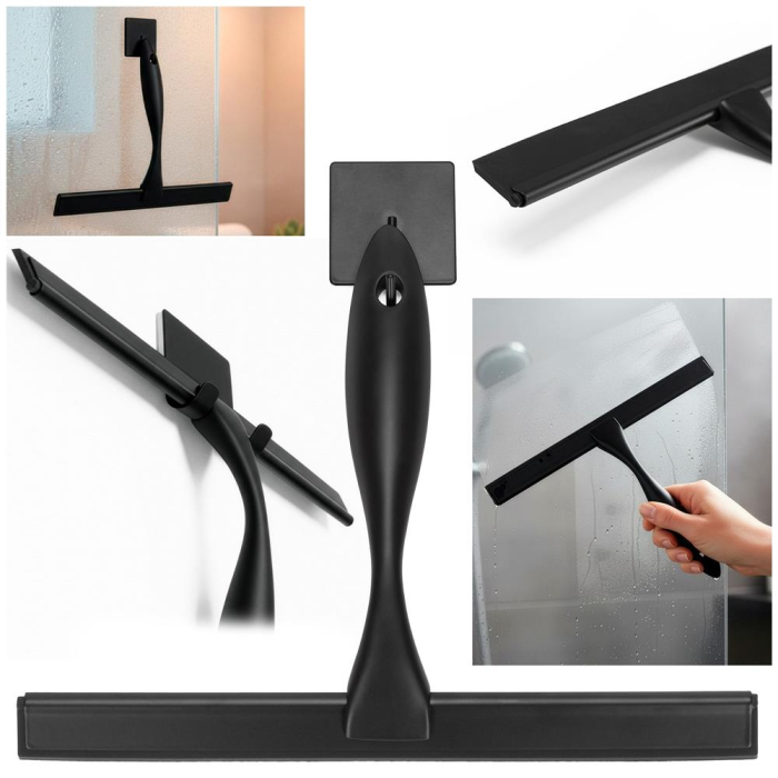 Racleta pentru baie din inox cu suport adeziv, lama 25 cm, finisaj mat negru [4]