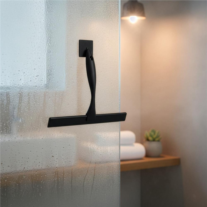Racleta pentru baie din inox cu suport adeziv, lama 25 cm, finisaj mat negru [6]