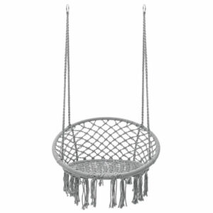 Scaun rotund tip leagan suspendat pentru casa sau gradina, cu franjuri, 150kg, gri [4]