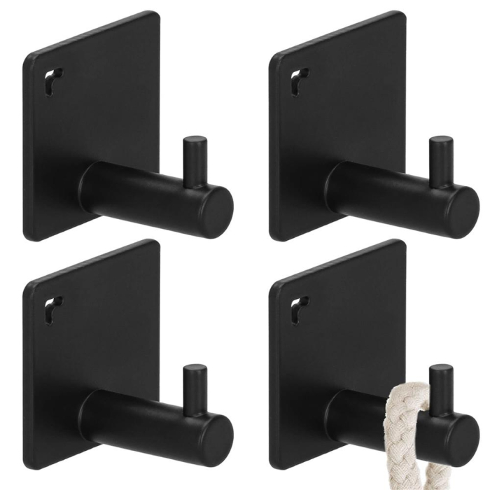 Set 4 agatatori tip cuier pentru baie, sistem fixare inclus, aluminiu, negru [10]
