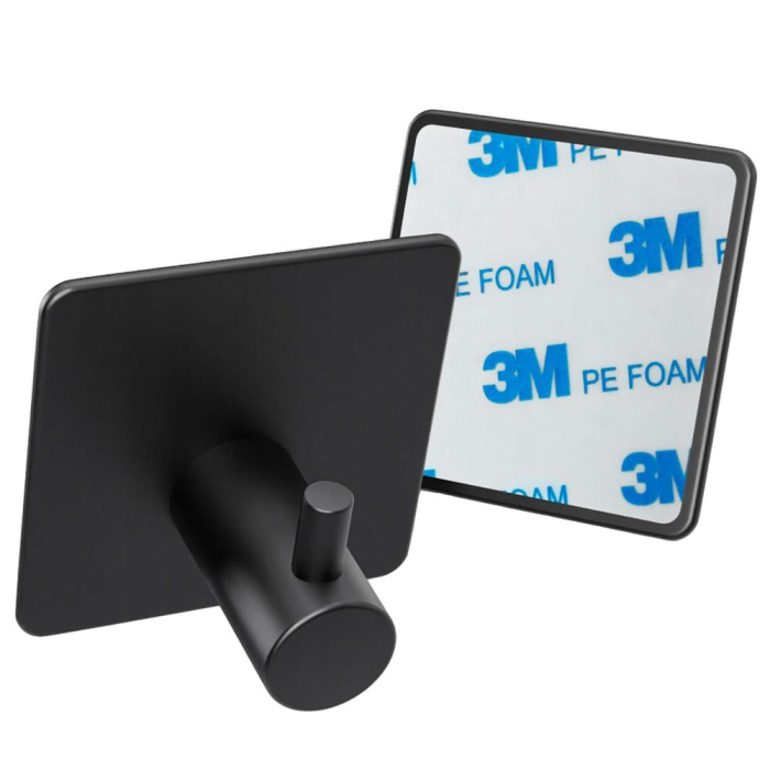 Set 4 agatatori tip cuier pentru baie, sistem fixare inclus, aluminiu, negru [14]