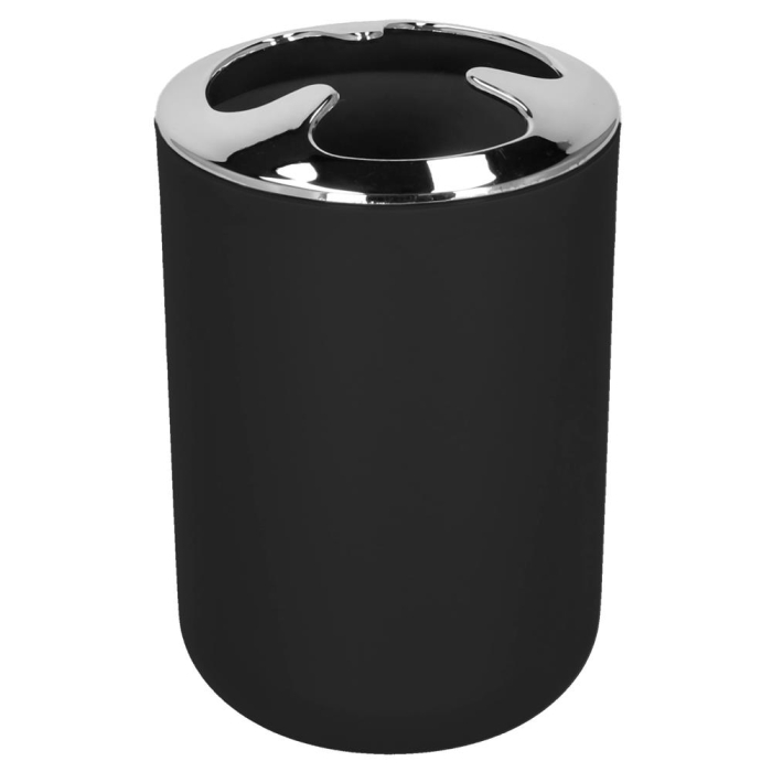 Set accesorii baie, 6 piese din plastic, cu perie WC si cos de gunoi, finisaj mat si lucios, negru argintiu [2]