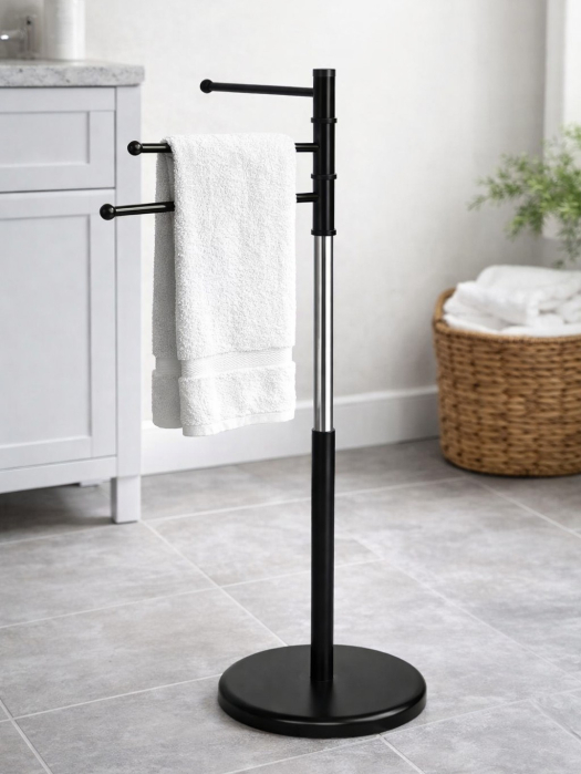 Suport cuier pentru prosoape cu 3 brate egale 32 cm, inaltime 86 cm, negru [2]
