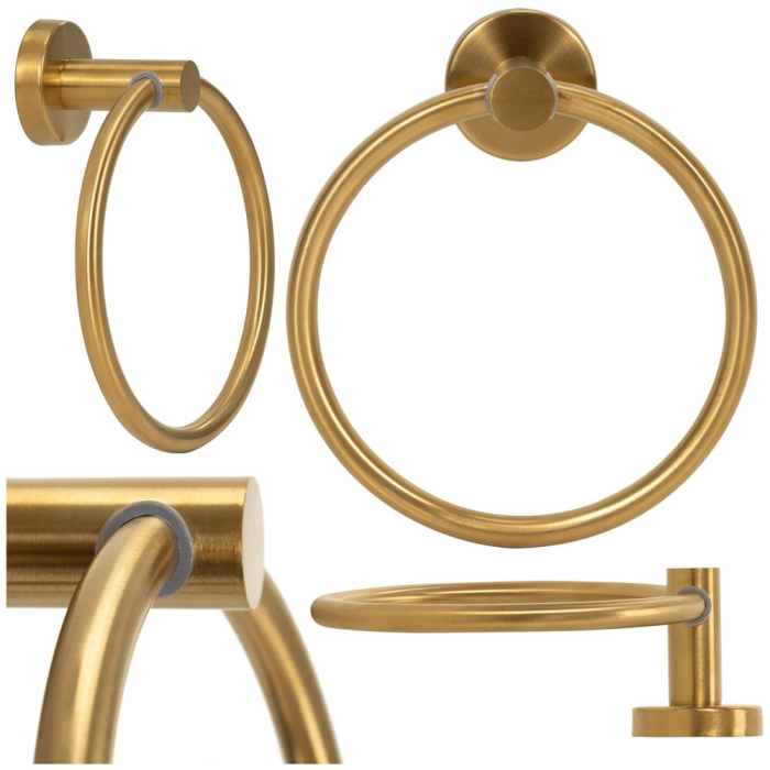 Suport metalic tip inel pentru prosop, inox cu finisaj lucios, diametru 17 cm, accesorii montaj incluse, auriu [5]