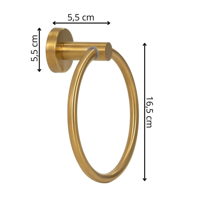 Suport metalic tip inel pentru prosop, inox cu finisaj lucios, diametru 17 cm, accesorii montaj incluse, auriu [15]