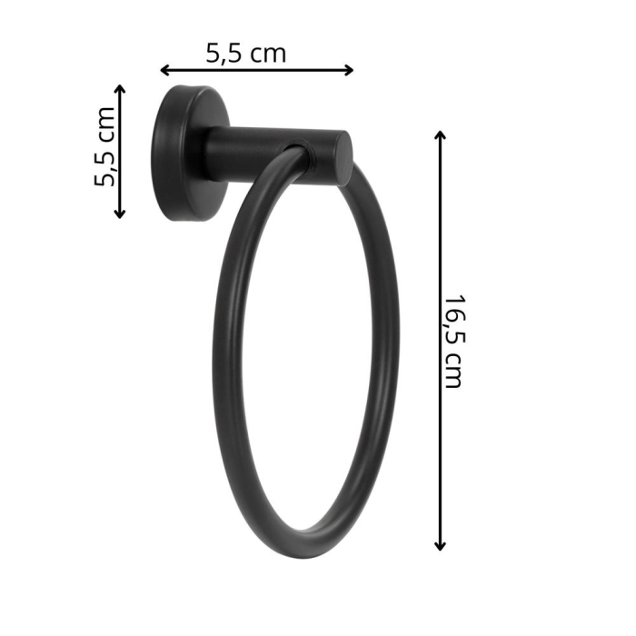 Suport metalic tip inel pentru prosop, inox cu finisaj mat, diametru 17 cm, accesorii montaj incluse, negru [15]