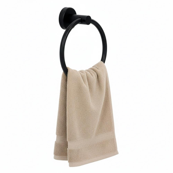 Suport metalic tip inel pentru prosop, inox cu finisaj mat, diametru 17 cm, accesorii montaj incluse, negru [12]