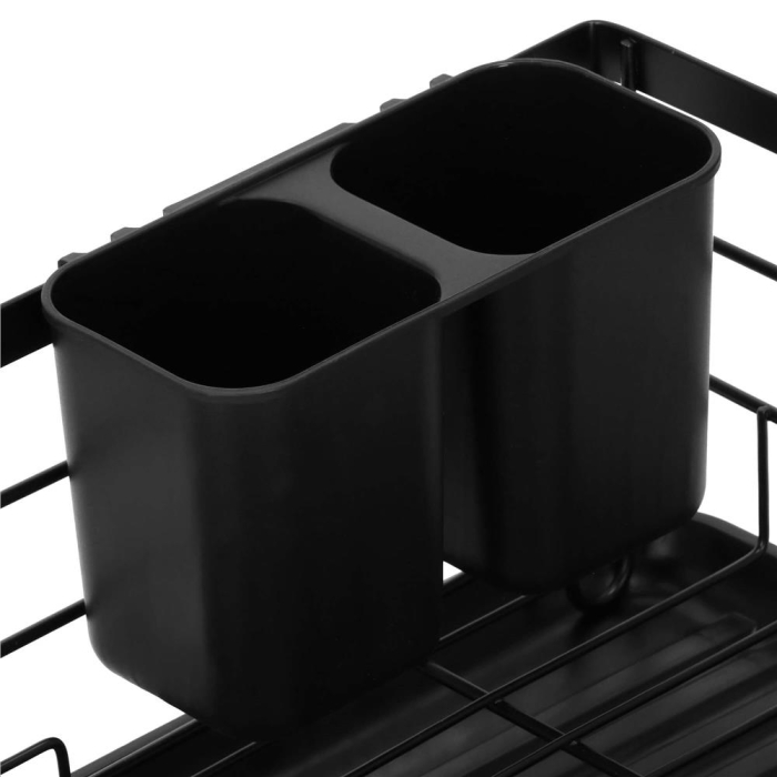 Uscator de vase cu suport tacamuri, din otel, cu tava de scurgere, 42x32x15cm, negru [20]
