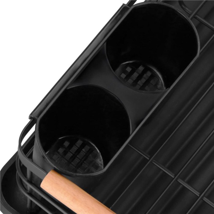 Uscator de vase cu suport tacamuri, din otel, cu tava de scurgere, manere lemn, 42x32x15cm, negru [24]