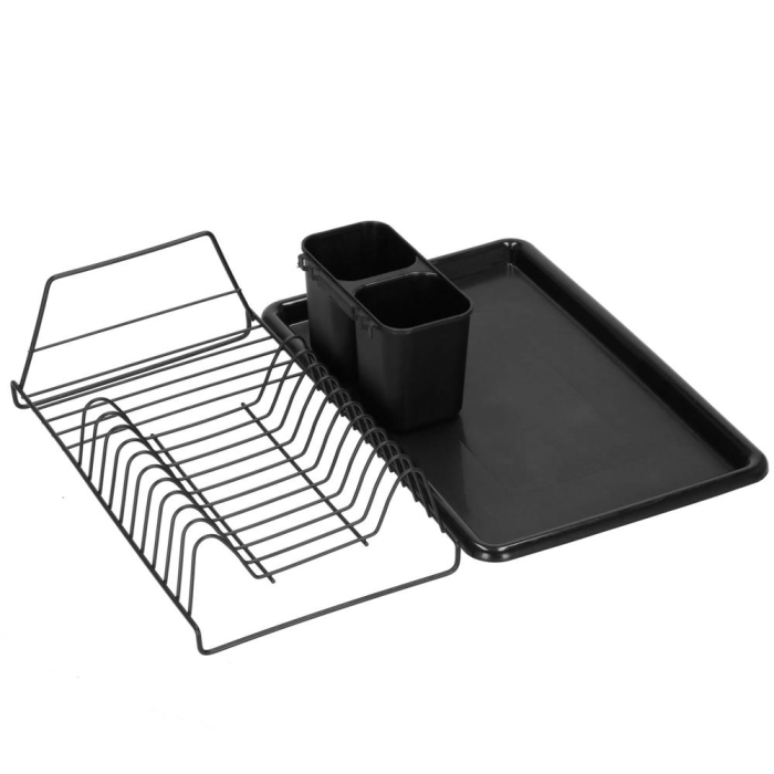 Uscator de vase metalic cu tava detasabila si suport tacamuri, 38x24x13 cm, negru [11]