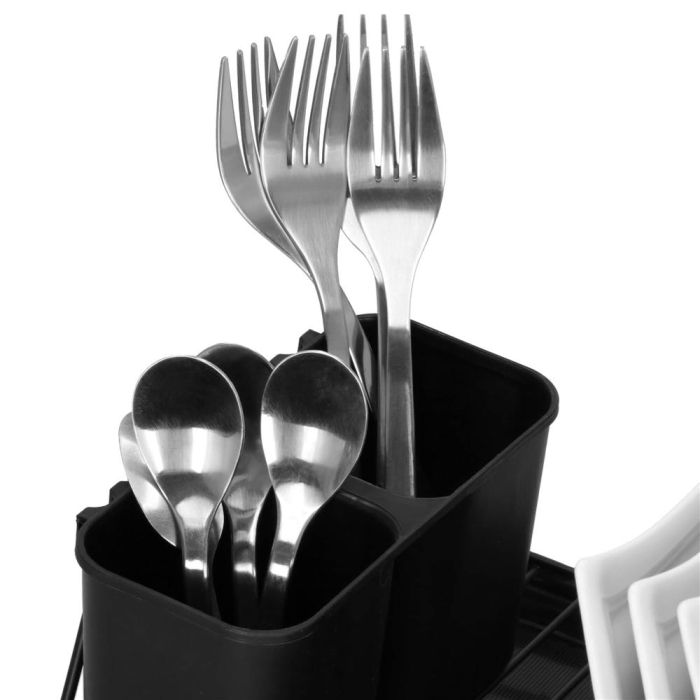 Uscator de vase metalic cu tava detasabila si suport tacamuri, 38x24x13 cm, negru [15]