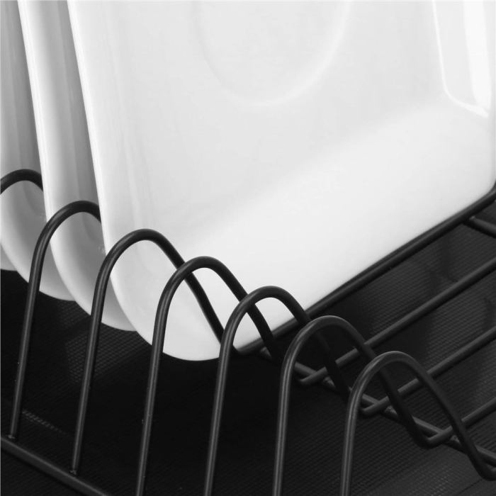 Uscator de vase metalic cu tava detasabila si suport tacamuri, 38x24x13 cm, negru [14]