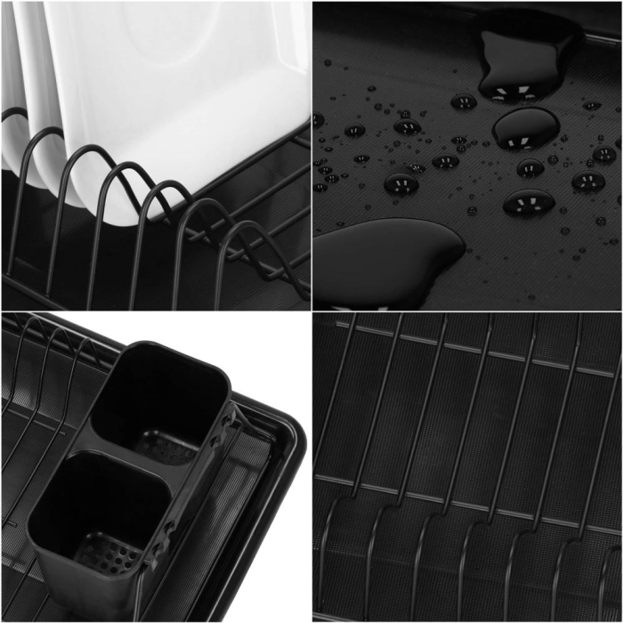 Uscator de vase metalic cu tava detasabila si suport tacamuri, 38x24x13 cm, negru [17]