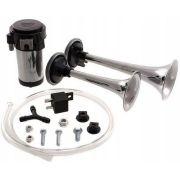 Claxon bitonal cu 2 goarne, Super Puternic, 178db, alimentare 12V cu compresor electric inclus, culoare Crom/Negru [1]