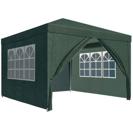 Decor exterior - Cort pavilion de gradina, 300×300 cm, cu 4 pereti laterali cu ferestre, impermeabil cu rezistenta UV, verde