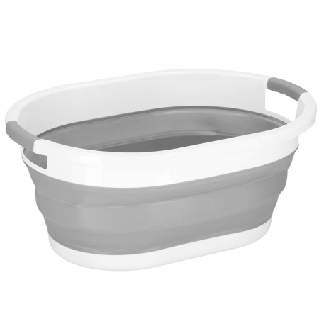 Cos de rufe pliabil tip lighean, cu manere, din plastic si silicon, 54x38x23cm, 24litri, gri [2]
