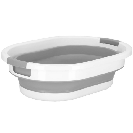 Cos de rufe pliabil tip lighean, cu manere, din plastic si silicon, 54x38x23cm, 24litri, gri [4]