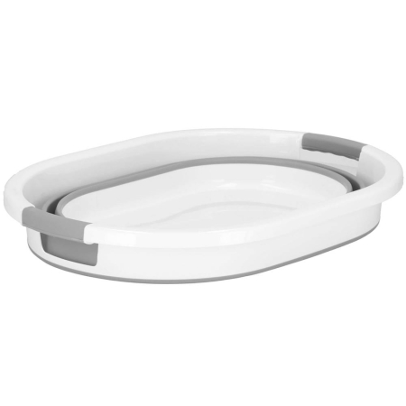 Cos de rufe pliabil tip lighean, cu manere, din plastic si silicon, 54x38x23cm, 24litri, gri [3]
