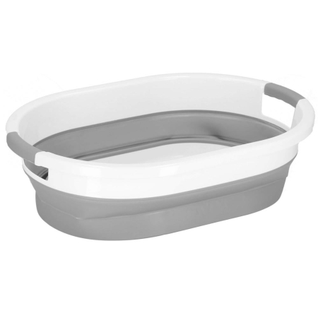 Cos de rufe pliabil tip lighean, cu manere, din plastic si silicon, 54x38x23cm, 24litri, gri [5]