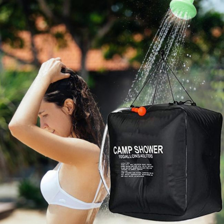 Decor exterior - Dus solar suspendat pentru camping sau plaja, capacitate 40l, culoare Neagra
