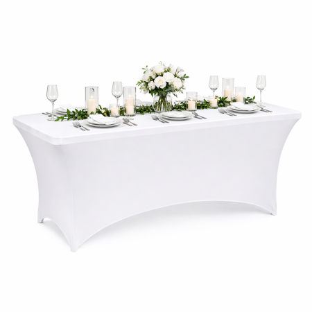 Accesorii Casa - Husa pentru masa dreptunghiulara, culoare alba, elastica, dimensiune 180 x 70 x 74cm