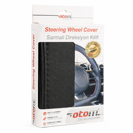 Accesorii auto - Husa volan OTOM din Piele Ecologica "Ne-Perforata" pentru autoturisme, diametru volan 37 - 39 cm, cu ac si ata Neagra