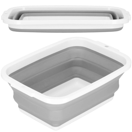 Casă - Lighean pliabil, dreptunghiular, din plastic si silicon, 40x29x15cm, 8.5litri, gri