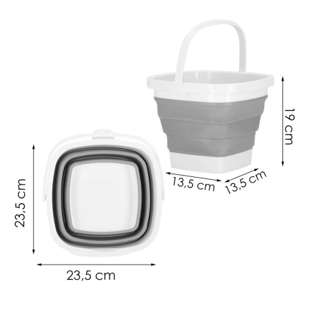 Lighean pliabil, patrat, din plastic si silicon, 24x19cm, 5litri, gri [19]