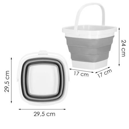Lighean pliabil, patrat, din plastic si silicon, 30x24cm, 10litri, gri [19]