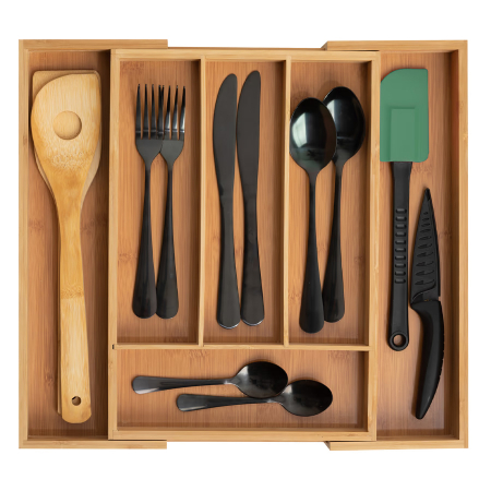 Organizator extensibil tacamuri 5Five din bambus cu 6 compartimente, 35x39x4 cm, natur [2]