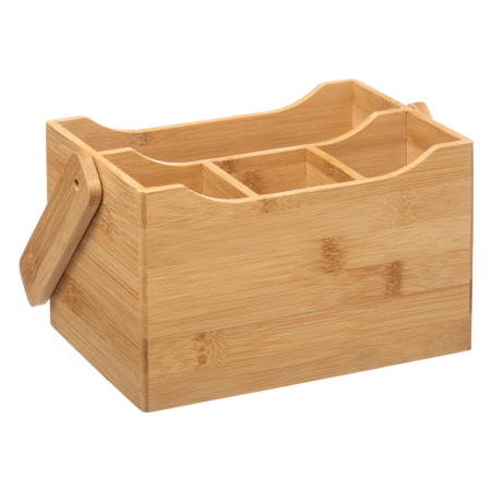 Organizator tacamuri si servetele 5Five Bamboo cu maner, bambus, 24x14x24 cm, natur [2]