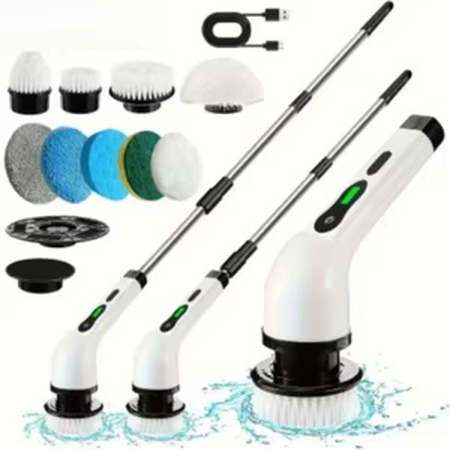 Accesorii gospodărești - Perie de Curatat Electrica Rotativa 9 in 1 , Fara Fir, Brat Reglabil, Capete de Perie Inlocuibile pentru baie si bucatarie