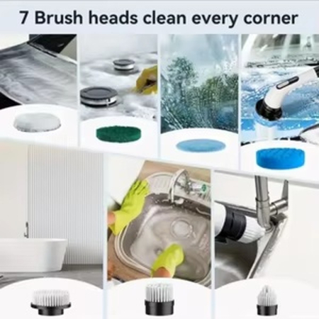 Perie de Curatat Electrica Rotativa 9 in 1 , Fara Fir, Brat Reglabil, Capete de Perie Inlocuibile pentru baie si bucatarie [2]