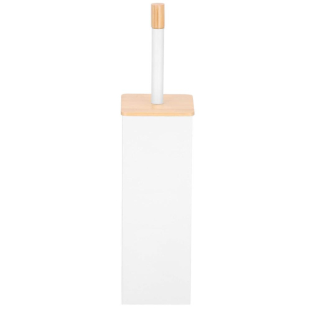 Casă - Perie WC cu rezervor detasabil si capac, din metal si bambus, 40 cm, alb