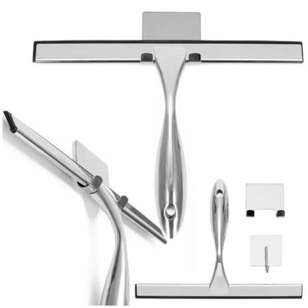 Racleta pentru baie din inox cu suport adeziv, lama 25 cm, finisaj lucios argintiu [3]